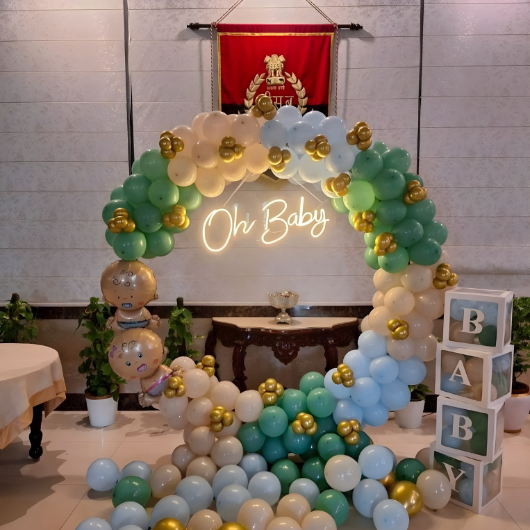 Baby Shower Ring Backdrop Setup
